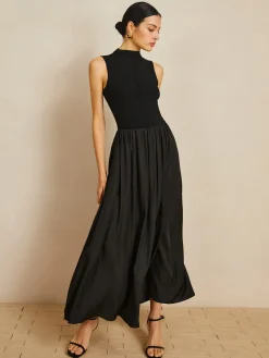 Solid Mock Neck Sleeveless Long Dress