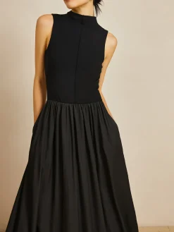 Solid Mock Neck Sleeveless Long Dress