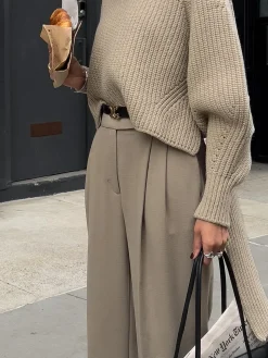 Solid Oversized Ribbed Knit High Neck Sweater