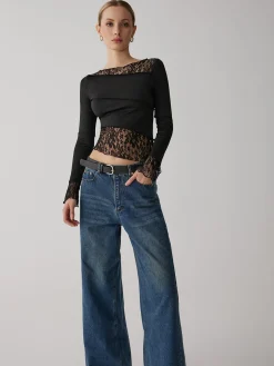 Solid Patchwork Lace Long Sleeve Top