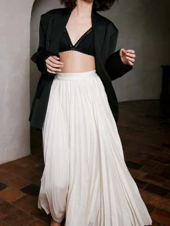 Solid Pleated Maxi Skirt