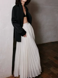 Solid Pleated Maxi Skirt
