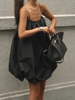 Solid Sleeveless Balloon Cami Dress