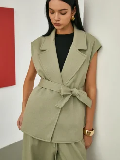 Solid Tailored Belted Vest