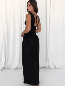 Solid Tie Knot V Neck Skirt Set