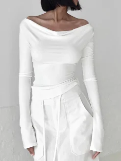 Solid Tied Open Back Long Sleeve Slinky Top