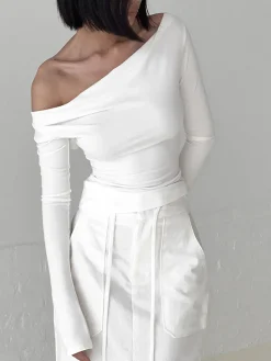 Solid Tied Open Back Long Sleeve Slinky Top