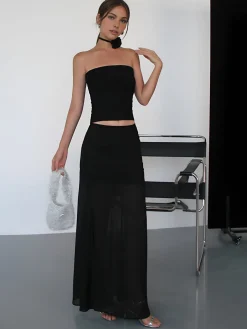 Solid Two Layer Maxi Skirt