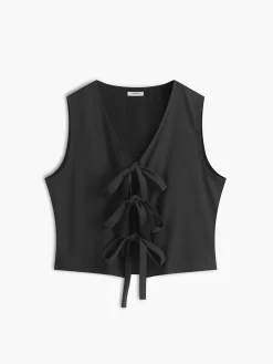 Solid V-Neck Tie Front Vest