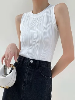 Solid Wavy Textured Tank Top