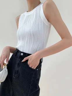 Solid Wavy Textured Tank Top