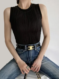 Solid Wavy Textured Tank Top