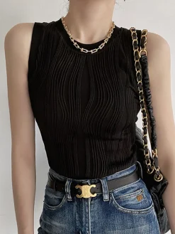 Solid Wavy Textured Tank Top