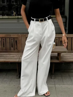 Solid Wide Leg Pants Without Belt