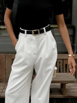 Solid Wide Leg Pants Without Belt