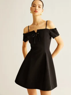 Spaghetti Strap Bow Zipper Dress