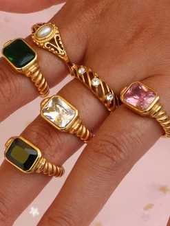 Spiral Stainless Gemstone Ring