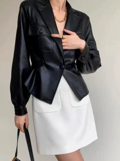 Split Belted Faux Leather Jacket