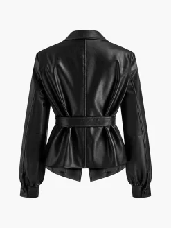 Split Belted Faux Leather Jacket