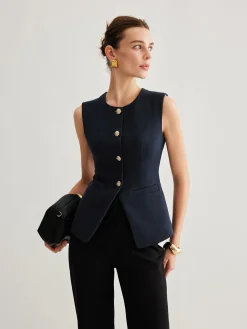 Split Button Down Slim Vest