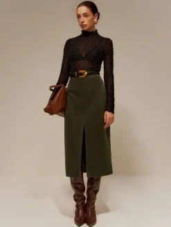 Split Front Corduroy Skirt Without Belt