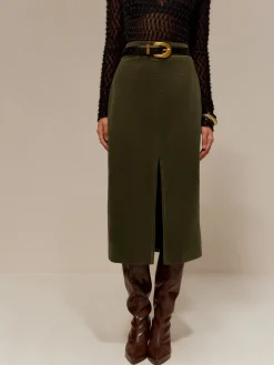 Split Front Corduroy Skirt Without Belt