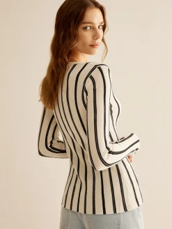 Split Pinstripe Slim Knit Top