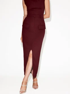 Split-front Solid Midi Skirt