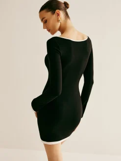 Square Collar Drawstring Knit Dress