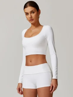 Square Collar Lettuce Trim Crop Active Top
