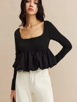 Square Neck Bud Waist Blouse