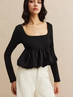 Square Neck Bud Waist Blouse