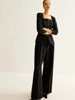 Square Neck Button Down Slit Blouse