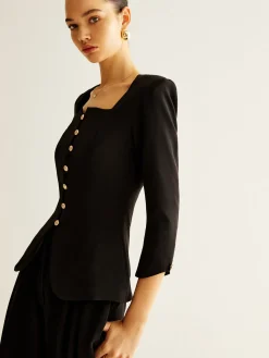 Square Neck Button Down Slit Blouse