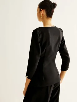 Square Neck Button Down Slit Blouse