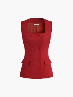 Square Neck Button Vest