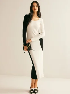 Square Neck Color Block Sweater Dress