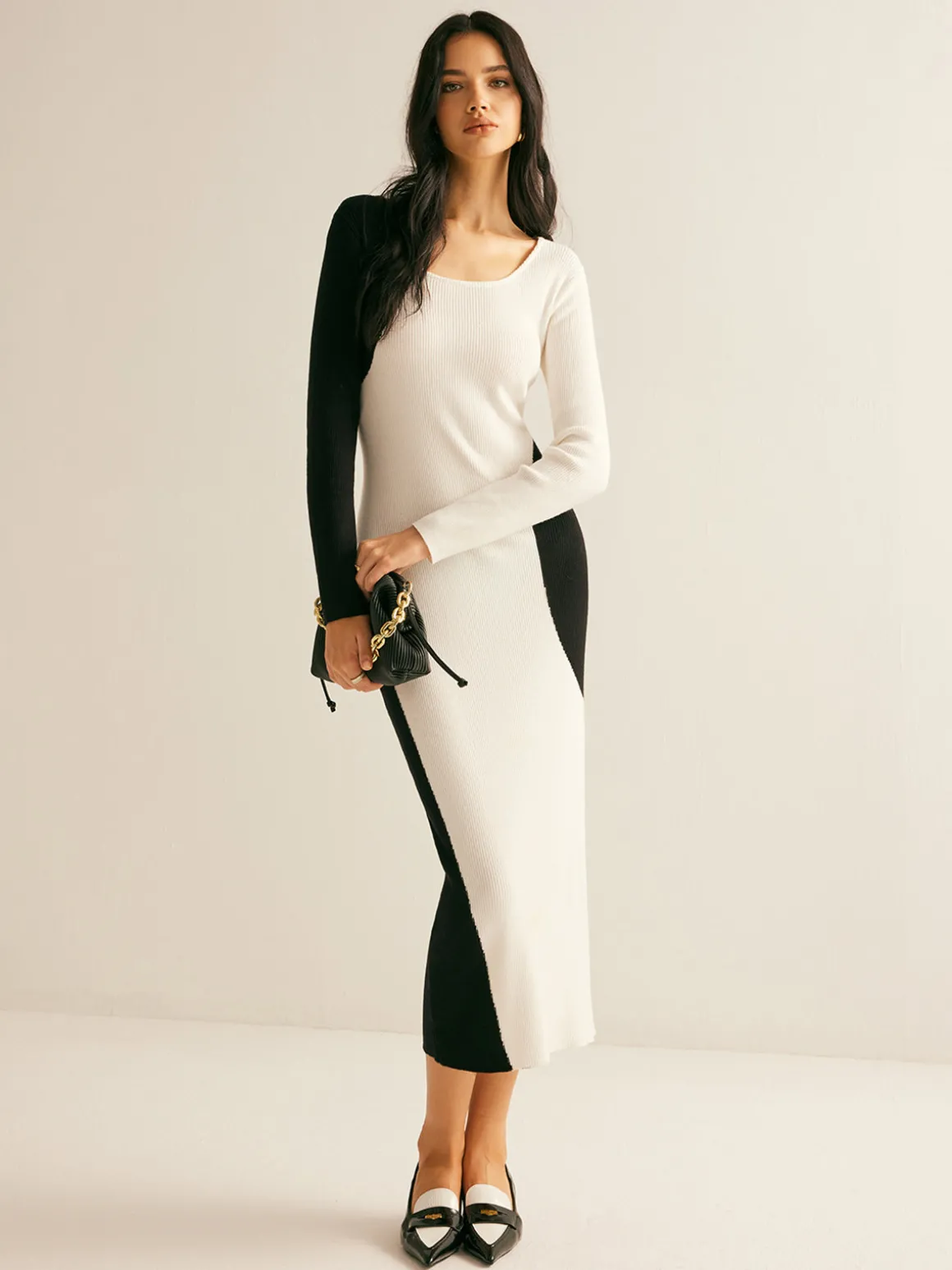 Square Neck Color Block Sweater Dress