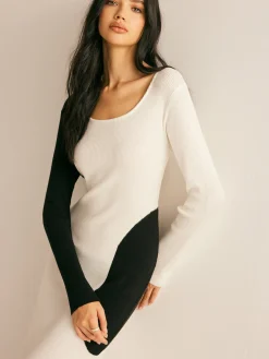 Square Neck Color Block Sweater Dress