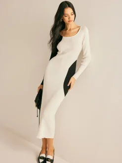 Square Neck Color Block Sweater Dress