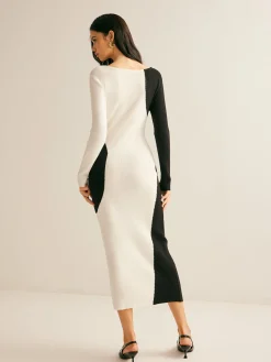Square Neck Color Block Sweater Dress