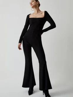 Square Neck Long Sleeve Flare Jumpsuit
