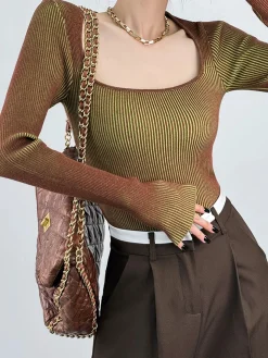 Square Neck Ombre Knit Top