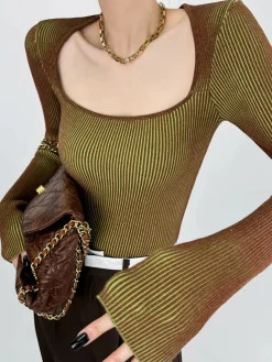 Square Neck Ombre Knit Top