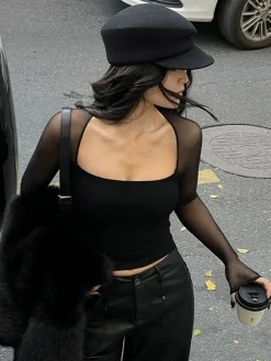 Square Neck Panel Crop Blouse