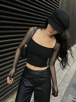 Square Neck Panel Crop Blouse