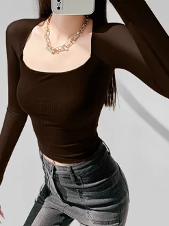 Square Neck Panel Crop Blouse