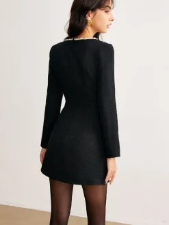 Square Neck Pearl Beaded Dress