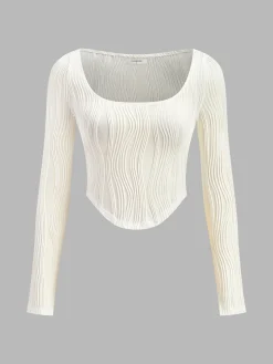 Square Neck Piping Crop T-Shirt