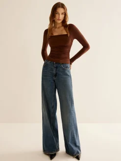 Square Neck Pleated Skinny T-Shirt